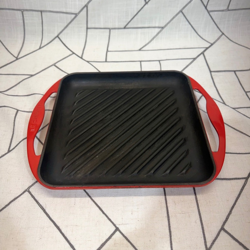 Le Creuset Grill Pan 9.5in Red Enameled Cast Iron Square Skillet 24 France